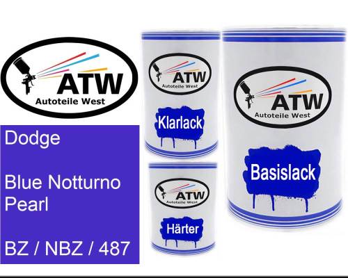 Dodge, Blue Notturno Pearl, BZ / NBZ / 487: 500ml Lackdose + 500ml Klarlack + 250ml Härter - Set, von ATW Autoteile West.